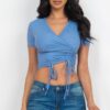 Ribbed Surplice Top with Ruched Drawstring