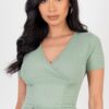 Ribbed Surplice Top with Ruched Drawstring