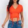 Ribbed Surplice Top with Ruched Drawstring