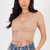 Ribbed Surplice Top with Ruched Drawstring