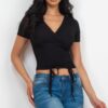 Ribbed Surplice Top with Ruched Drawstring