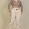 Plus Size Ribbed Wrap-Front Long Sleeve Top