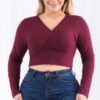 Plus Size Ribbed Wrap-Front Long Sleeve Top