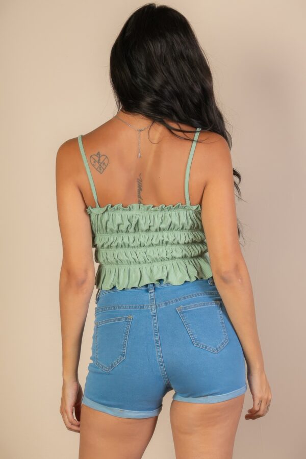 Tiered Shirred Crop Top – Ribbed Stretch