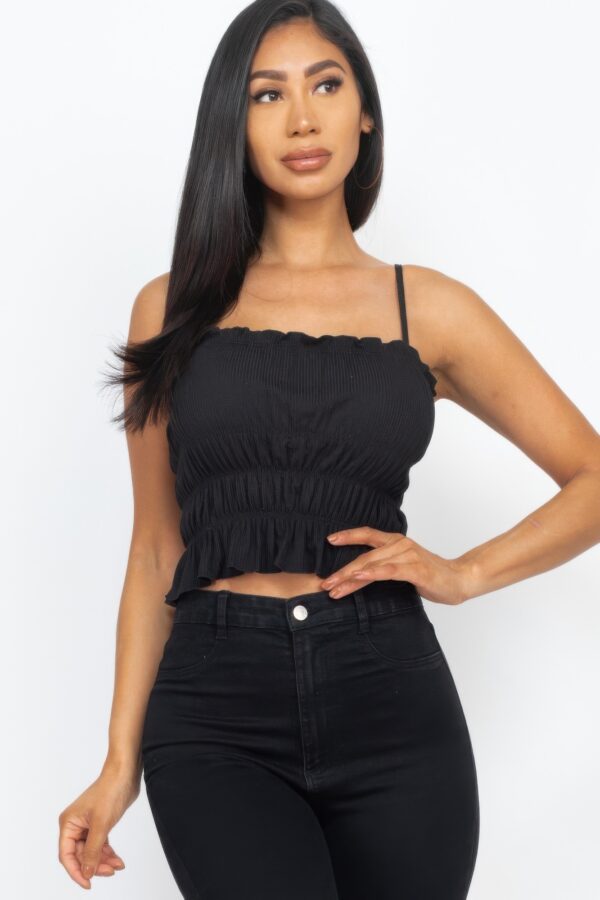 Tiered Shirred Crop Top – Ribbed Stretch