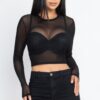 Sheer Mesh Long-Sleeve Crop Top – Edgy Layering