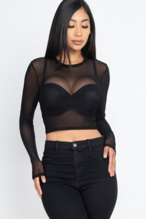 Sheer Mesh Long-Sleeve Crop Top – Edgy Layering