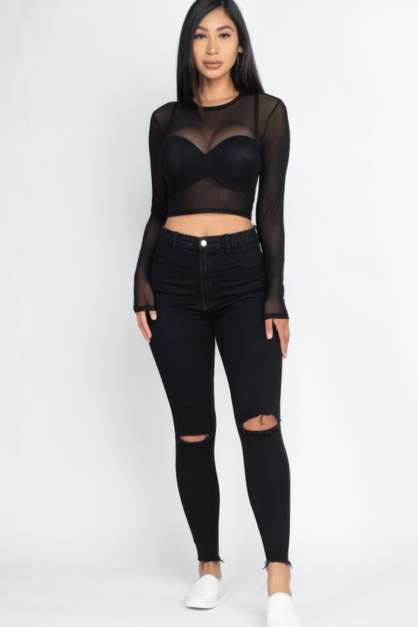 Sheer Mesh Long-Sleeve Crop Top – Edgy Layering