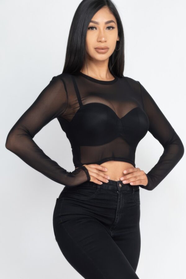 Sheer Mesh Long-Sleeve Crop Top – Edgy Layering