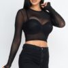Sheer Mesh Long-Sleeve Crop Top – Edgy Layering