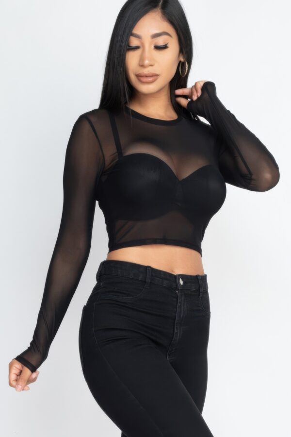 Sheer Mesh Long-Sleeve Crop Top – Edgy Layering