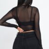 Sheer Mesh Long-Sleeve Crop Top – Edgy Layering