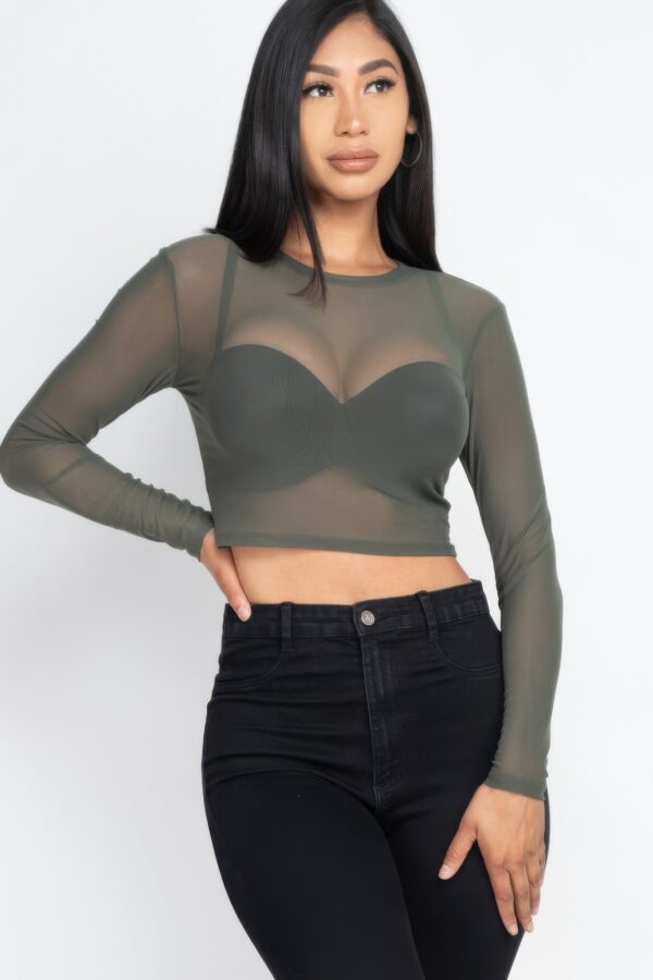 Sheer Mesh Long-Sleeve Crop Top – Edgy Layering