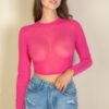 Sheer Mesh Long-Sleeve Crop Top – Edgy Layering