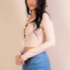 Ribbed Snap-Button Long Sleeve Crop Top