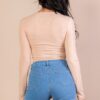 Ribbed Snap-Button Long Sleeve Crop Top
