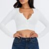 Ribbed Snap-Button Long Sleeve Crop Top