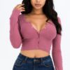 Ribbed Snap-Button Long Sleeve Crop Top