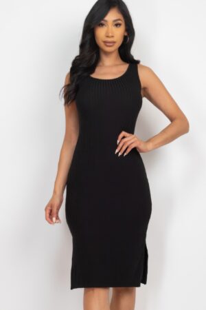 Ribbed Tank Midi Dress with Side Slit