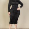 Plus Size Ruched Long-Sleeve Midi Dress for Curves