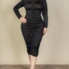 Plus Size Ruched Long-Sleeve Midi Dress for Curves