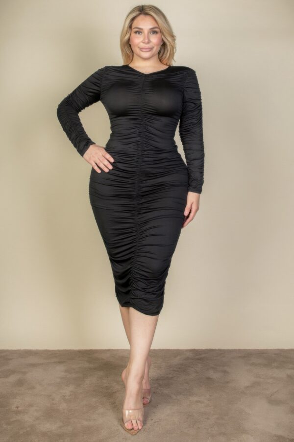Plus Size Ruched Long-Sleeve Midi Dress for Curves