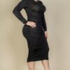 Plus Size Ruched Long-Sleeve Midi Dress for Curves