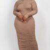 Plus Size Ruched Long-Sleeve Midi Dress for Curves