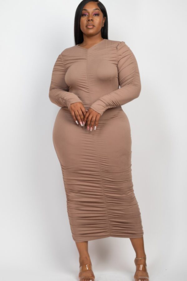 Plus Size Ruched Long-Sleeve Midi Dress for Curves