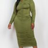 Plus Size Ruched Long-Sleeve Midi Dress for Curves