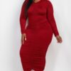 Plus Size Ruched Long-Sleeve Midi Dress for Curves