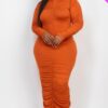 Plus Size Ruched Long-Sleeve Midi Dress for Curves