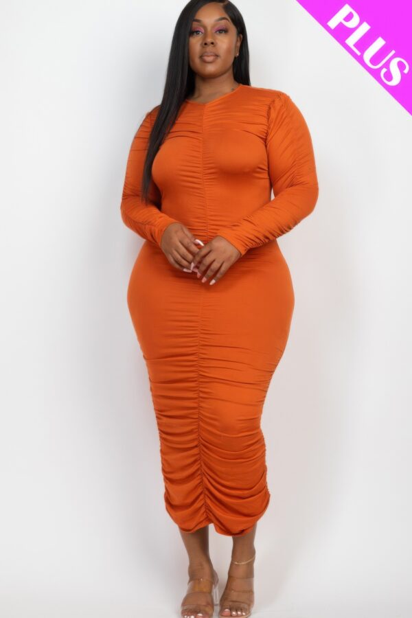 Plus Size Ruched Long-Sleeve Midi Dress for Curves