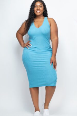 Plus Size Ribbed Sleeveless Bodycon Midi Dress – Curve-Enhancing
