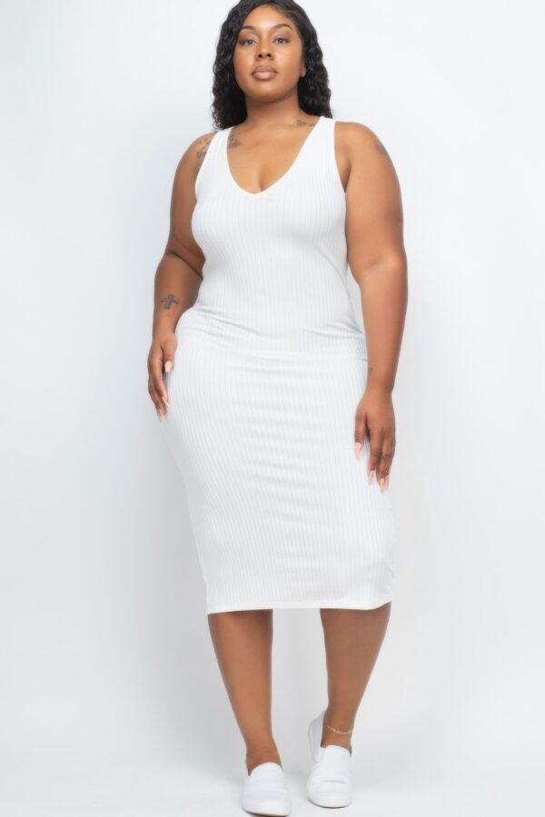 Plus Size Ribbed Sleeveless Bodycon Midi Dress – Curve-Enhancing