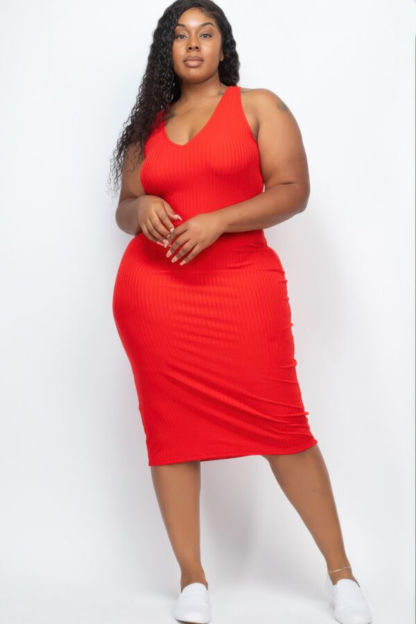 Plus Size Ribbed Sleeveless Bodycon Midi Dress – Curve-Enhancing