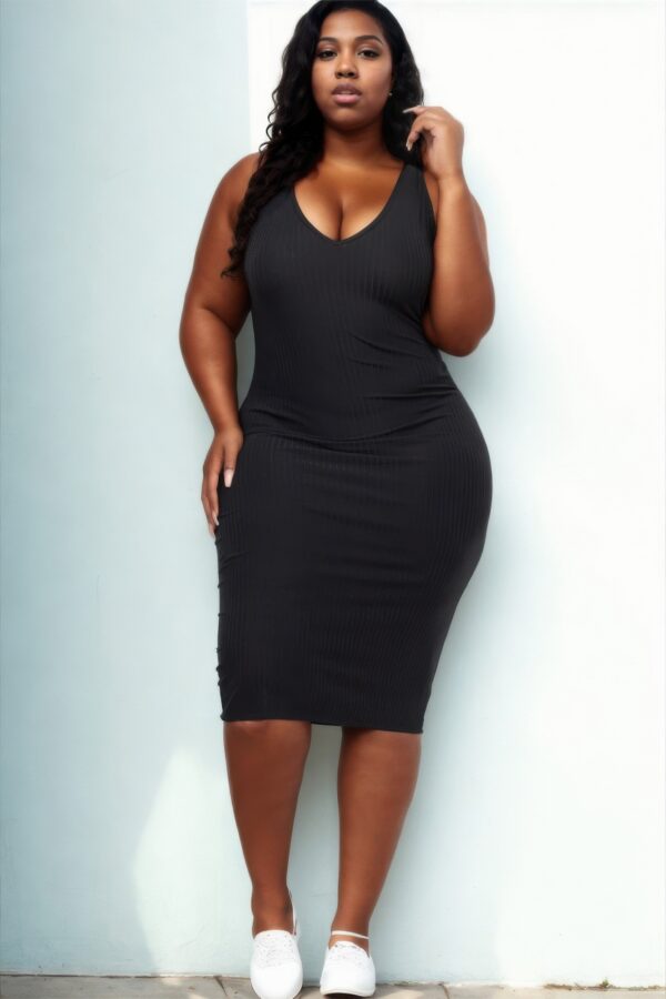 Plus Size Ribbed Sleeveless Bodycon Midi Dress – Curve-Enhancing