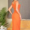 Ribbed Back-Slit Bodycon Midi Dress – Jersey Knit