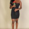 Ribbed Bandeau Cut-Out Mini Bodycon Dress in Stretch Jersey