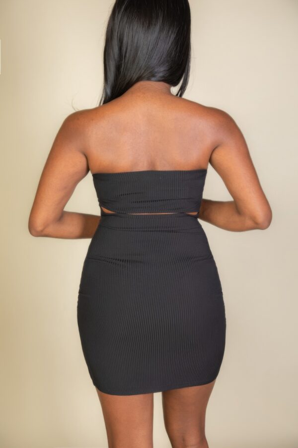 Ribbed Bandeau Cut-Out Mini Bodycon Dress in Stretch Jersey