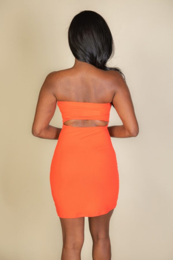 Ribbed Bandeau Cut-Out Mini Bodycon Dress in Stretch Jersey