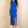 Sleeveless Fringe Midi Dress – Jersey Fringe Hem