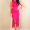 Sleeveless Fringe Midi Dress – Jersey Fringe Hem