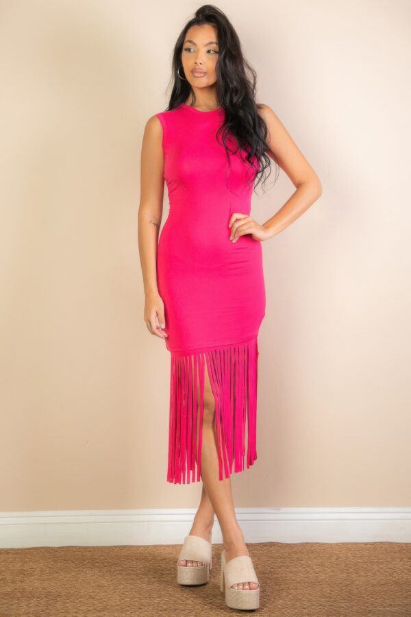 Sleeveless Fringe Midi Dress – Jersey Fringe Hem