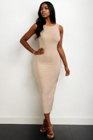 Ribbed Open-Back Sleeveless Maxi Dress – Stretch Rib Knit