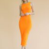 Ribbed Open-Back Sleeveless Maxi Dress – Stretch Rib Knit