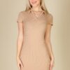 Ribbed Polo Short-Sleeve Bodycon Mini Dress