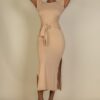 Tie-Front Midi Dress with Side Slit