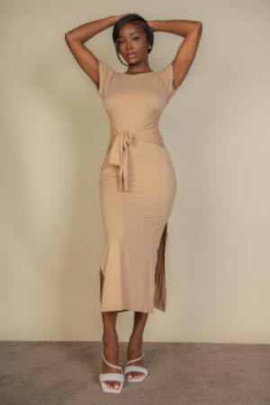 Tie-Front Midi Dress with Side Slit