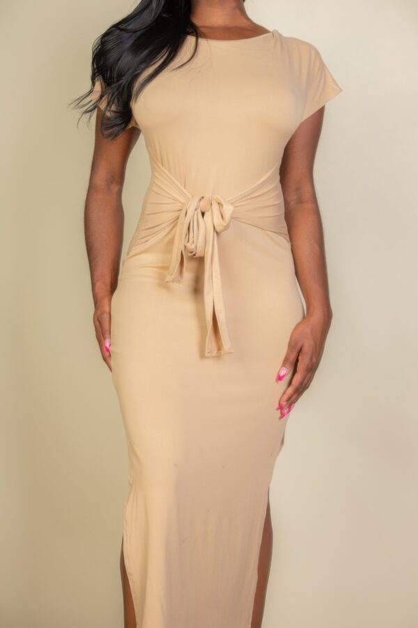 Tie-Front Midi Dress with Side Slit